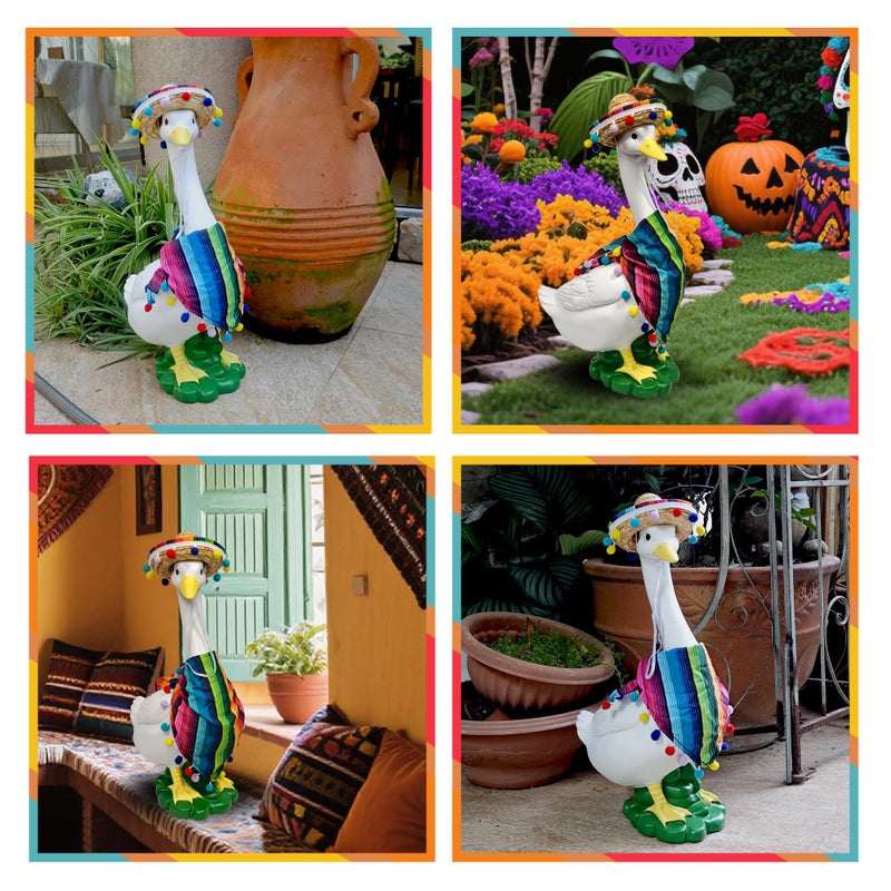 asdfg Porch Goose Statues + Porch Goose Outfits, 20" Large Durable Resin Goose Statue Decor with Fun Porch Goose Clothes, Mexican Sombrero Scarf Decorations Diy Indoor Outdoor Garden Patio Yard Lawn Gifts - Image 5