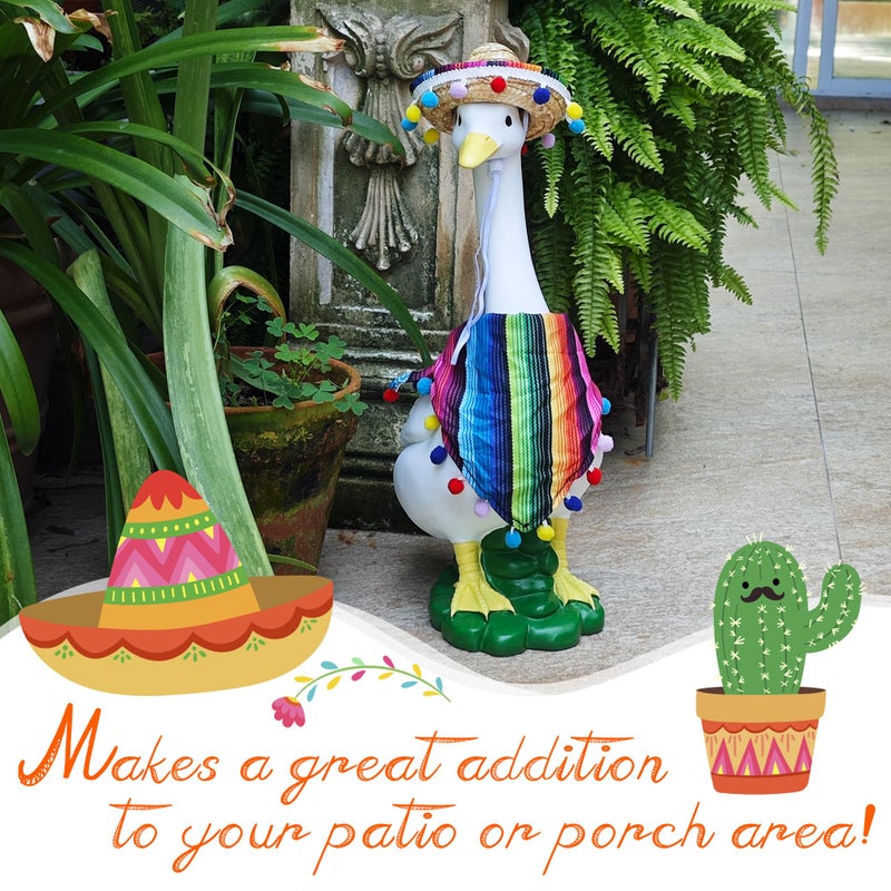 asdfg Porch Goose Statues + Porch Goose Outfits, 20" Large Durable Resin Goose Statue Decor with Fun Porch Goose Clothes, Mexican Sombrero Scarf Decorations Diy Indoor Outdoor Garden Patio Yard Lawn Gifts - Image 3