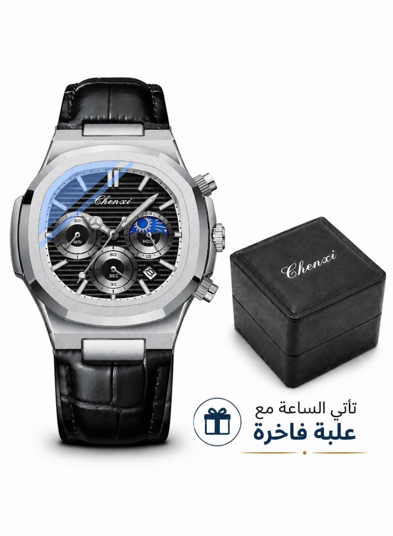 Chenxi Men’s Quartz Wrist Watch with Luxury Modern Design, Water Resistant, Scratch-Resistant Glass, Genuine Cowhide Leather Strap with Elegant Box - Image 1