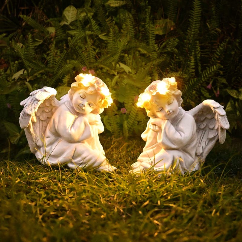 Juliahestia Angel Statue Garden Decor for Outside Solar Outdoor Decorations Patio Cherub Christmas Yard Porch Home Lawn Art Light up Figurine Memorial Sculpture Gift for Mom Mother Grandma - Image 3