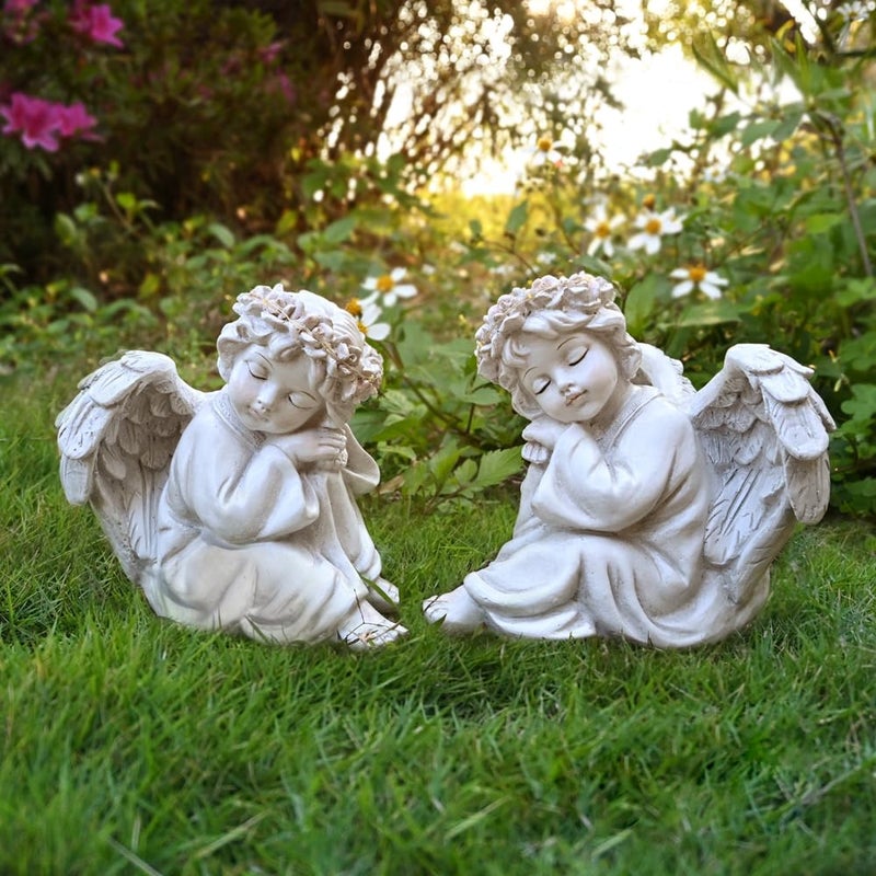 Juliahestia Angel Statue Garden Decor for Outside Solar Outdoor Decorations Patio Cherub Christmas Yard Porch Home Lawn Art Light up Figurine Memorial Sculpture Gift for Mom Mother Grandma - Image 4