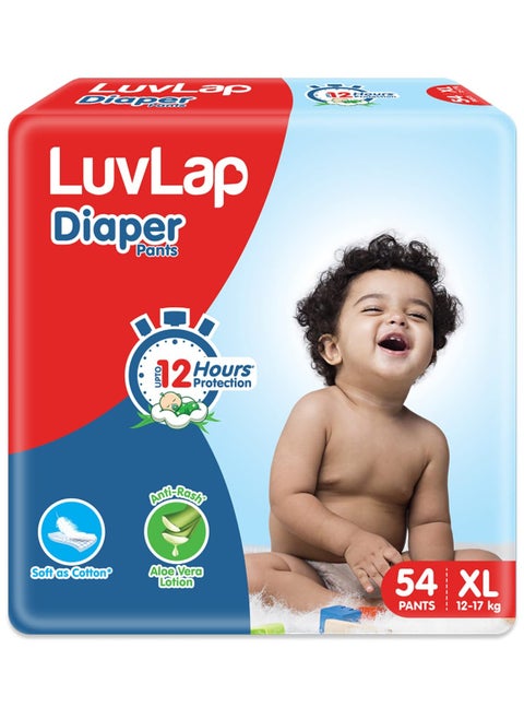 Pant Style Baby Diapers, X-Large (XL), 54 Count, For babies of Upto 12-17Kg with Aloe Vera Lotion for rash protection, with upto 12hr protection