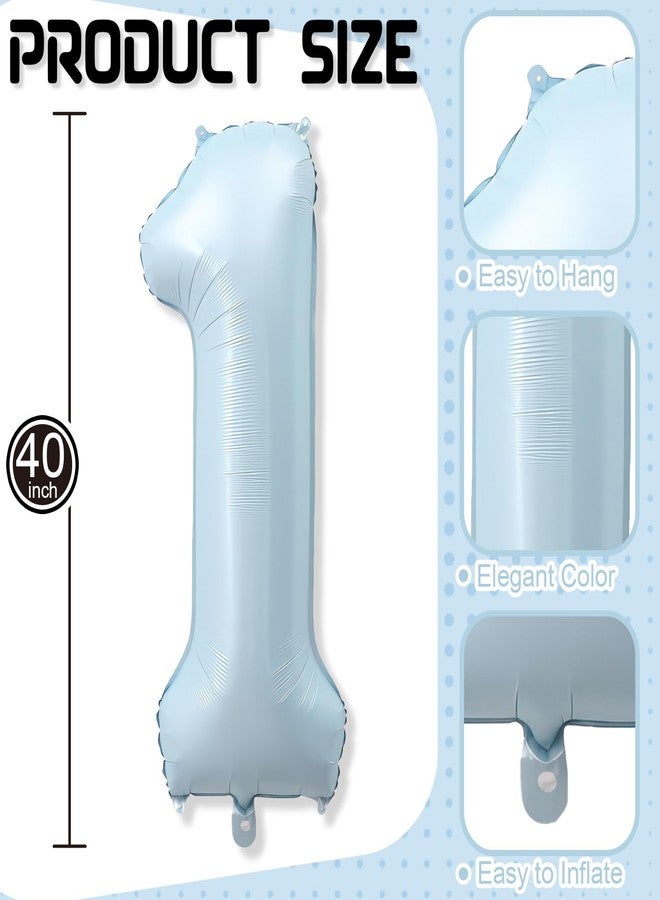 Froova Big Number 1 Balloons, Light Matte Sky Blue Foil 1 Balloon Numbers 40 Inch, Giant 1st Birthday Party Decor, Baby Powder Blue Mylar Helium One Balloon for Boys Girls Baby Shower Anniversary Decorations - Image 2