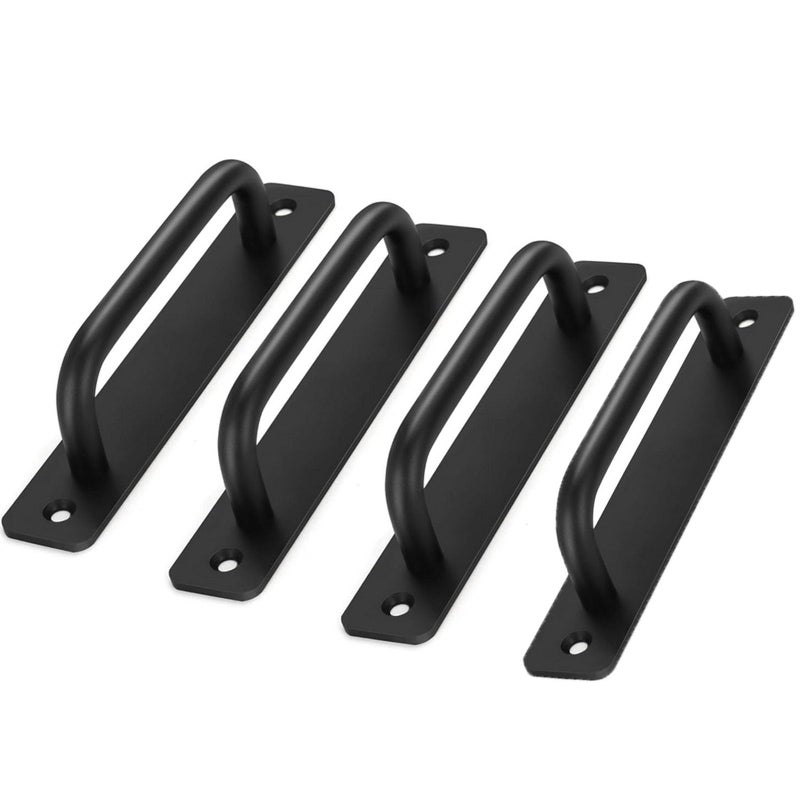 NNNJunhua Metal Heavy Duty Barn Door Handle Flush Long Base Handle Pulls for Gate Shed Garage Door Drawer 4 Pieces L Black