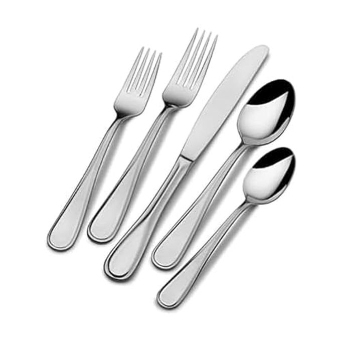 Mikasa Bravo 65-Piece Flatware Set for 12, 18/10 Stainless Steel Silverware with Full Service, Includes Forks, Knives, Spoons, and Serving Utensils