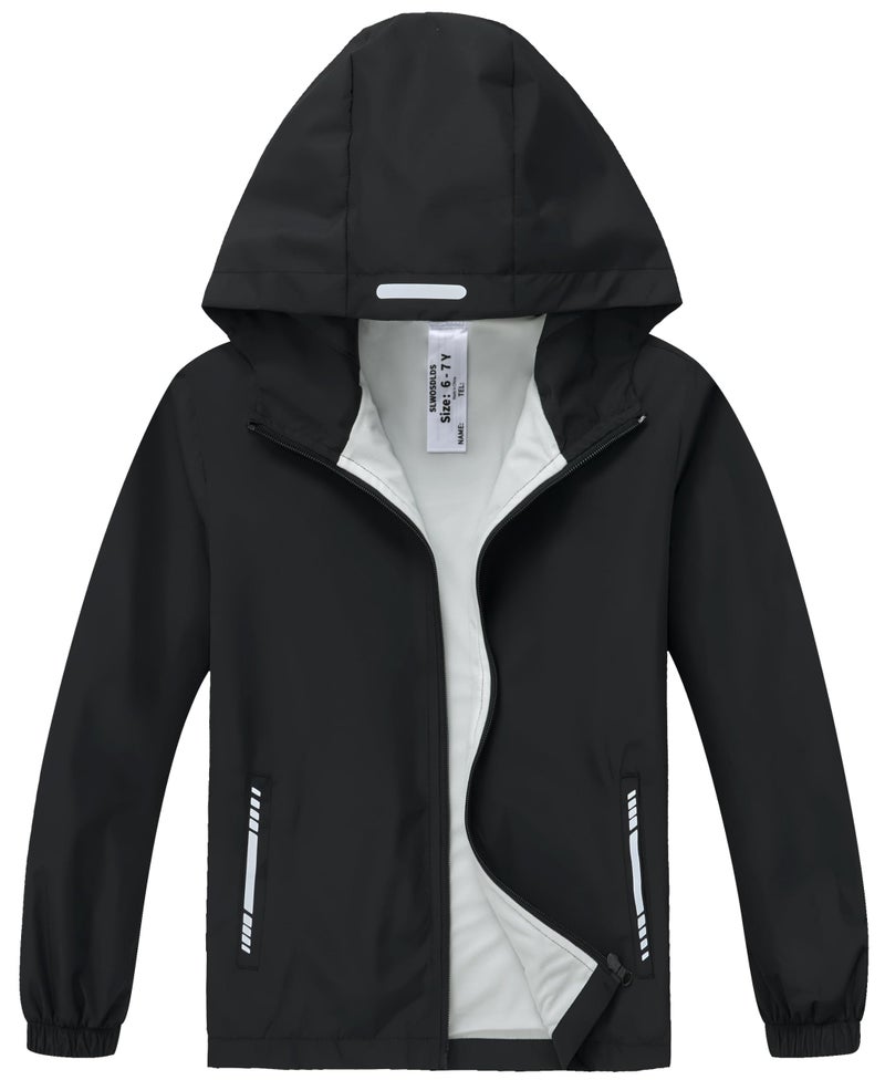 Slwosdlds Boys Girls Waterproof Rain Jacket Lightweight soft lining Kids Windbreaker Hooded Coat Easy to Fold - Image 1
