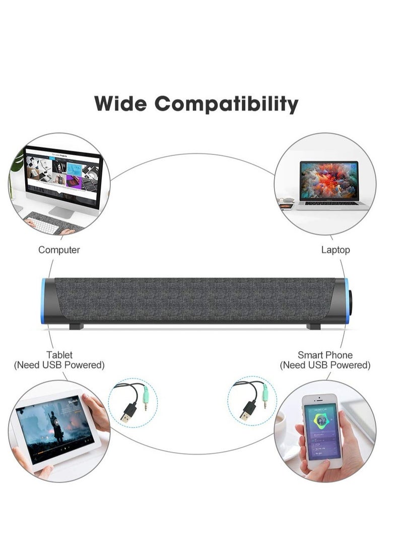 Excefore Computer Speakers, Wired USB-Powered Bluetooth V5.3 PC Sound Bar, Colorful RGB Lights with Switch Button, Surround Sound Portable Computer SoundBar Speaker for Desktop Laptop Phone(Black） - Image 4