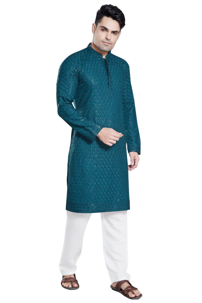 DIVISIVE Men's Sequince Embroidered Cotton Blend Only Slim Fit Kurta (DKRT116_M_P Blue) - Image 3