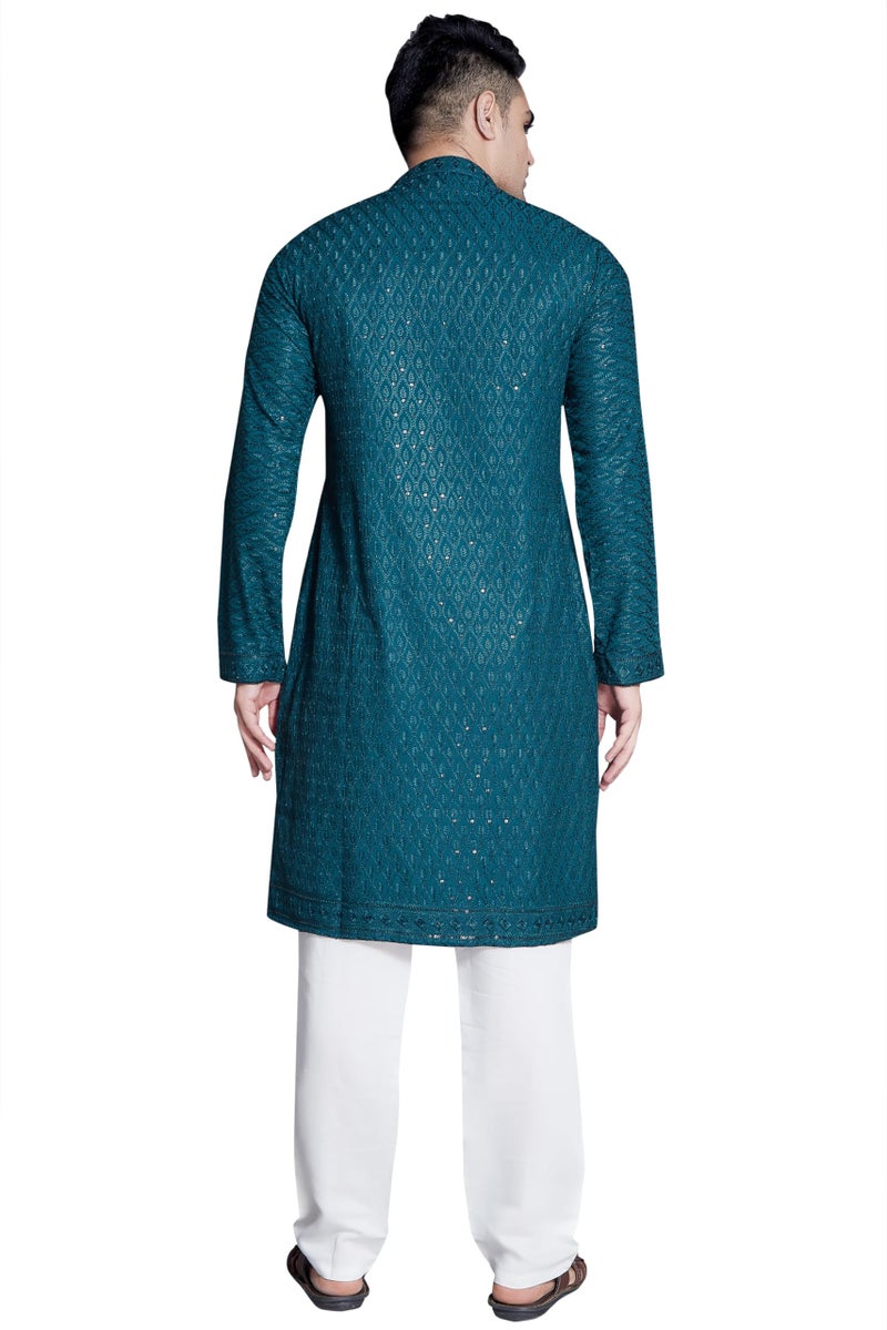 DIVISIVE Men's Sequince Embroidered Cotton Blend Only Slim Fit Kurta (DKRT116_M_P Blue) - Image 5