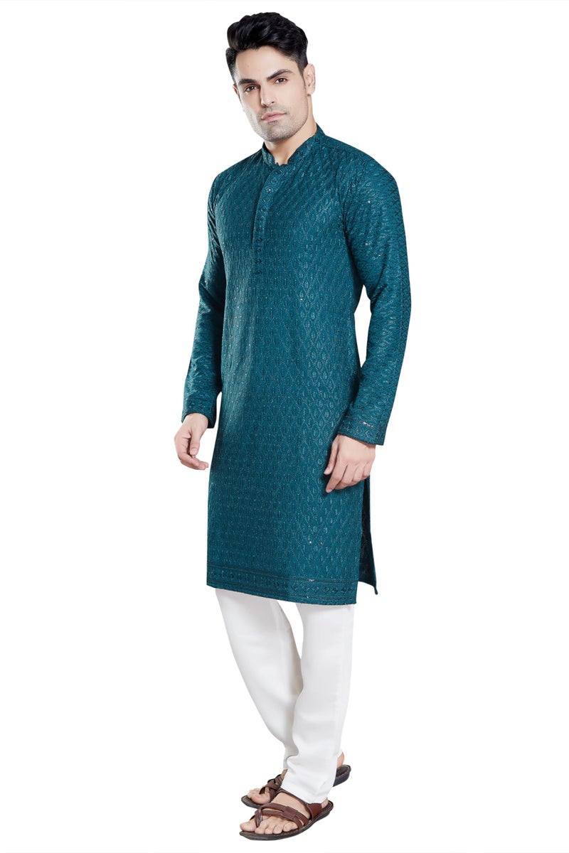 DIVISIVE Men's Sequince Embroidered Cotton Blend Only Slim Fit Kurta (DKRT116_M_P Blue) - Image 4