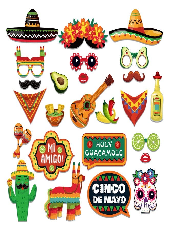 Lide Road 25Pcs Mexican Fiesta Photo Booth Props Cinco De Mayo Decorations Mexican Fiesta Party Supplies for Selfie Party Supplies Fiesta Photo Decoration Mexican Themed Party Decorations - Image 2