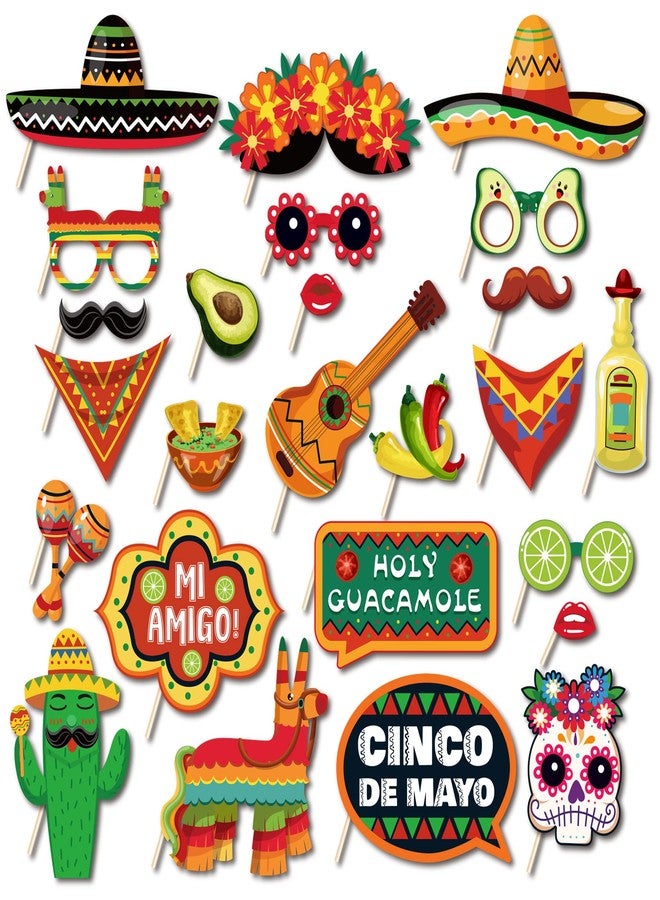 Lide Road 25Pcs Mexican Fiesta Photo Booth Props Cinco De Mayo Decorations Mexican Fiesta Party Supplies for Selfie Party Supplies Fiesta Photo Decoration Mexican Themed Party Decorations - Image 1