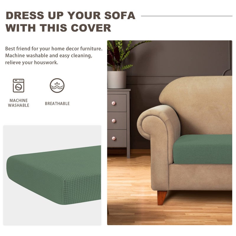 NC HOME Water Repellent Sofa Seat Cushion Covers for Living Room 3 Seater  Stretch Couch Cushion Slipcovers Reversible Furniture Protector (Large  Matcha Green) - Image 4