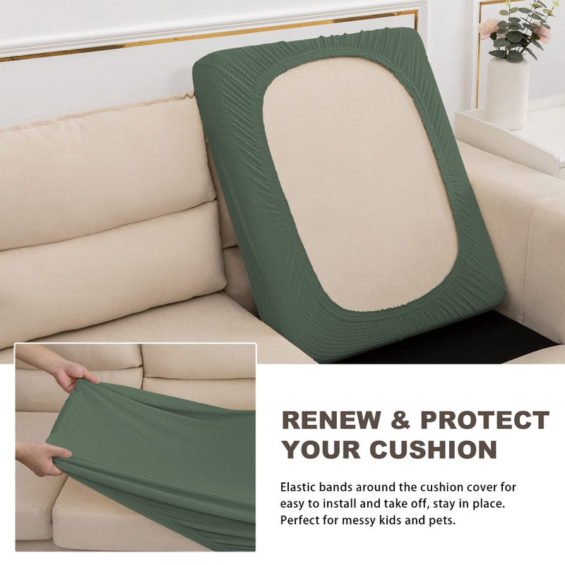 NC HOME Water Repellent Sofa Seat Cushion Covers for Living Room 3 Seater  Stretch Couch Cushion Slipcovers Reversible Furniture Protector (Large  Matcha Green) - Image 3