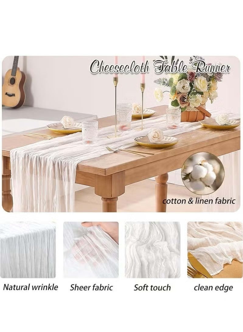 4M Extra-Long Cheesecloth Table Runner - 90x400cm Flowing Boho Wedding Decor, Rustic Sheer Gauze Tablecloth for Banquet & Event Styling (White) - Image 4