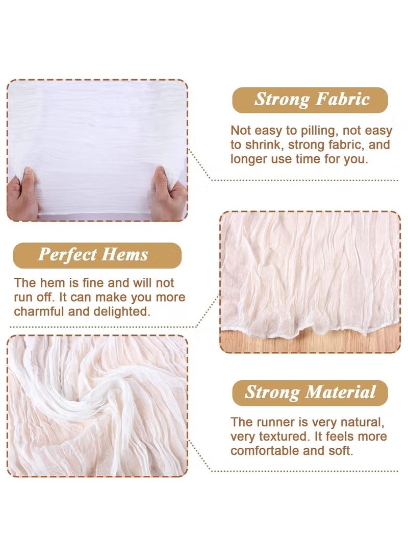 4M Extra-Long Cheesecloth Table Runner - 90x400cm Flowing Boho Wedding Decor, Rustic Sheer Gauze Tablecloth for Banquet & Event Styling (White) - Image 3
