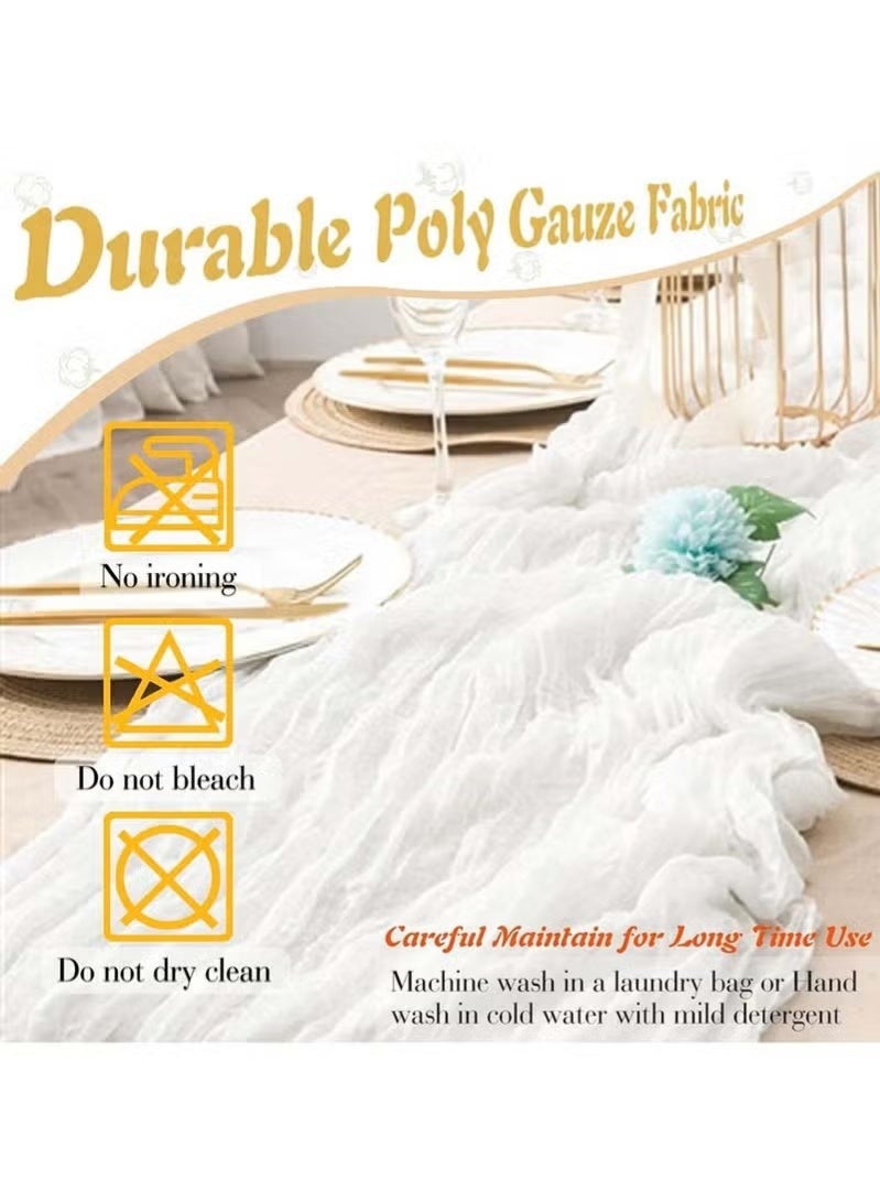 4M Extra-Long Cheesecloth Table Runner - 90x400cm Flowing Boho Wedding Decor, Rustic Sheer Gauze Tablecloth for Banquet & Event Styling (White) - Image 5