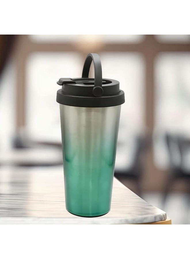 BS B&S Stainless Steel Tumbler Flask Bottle with Plastic Lid | Vacuum Insulated Beverage Bottle | Leak-Proof Insulated Double Wall | 12 Hours Hot and Cold Water Bottle | Vacuum Flask 450ML (Green) - Image 2