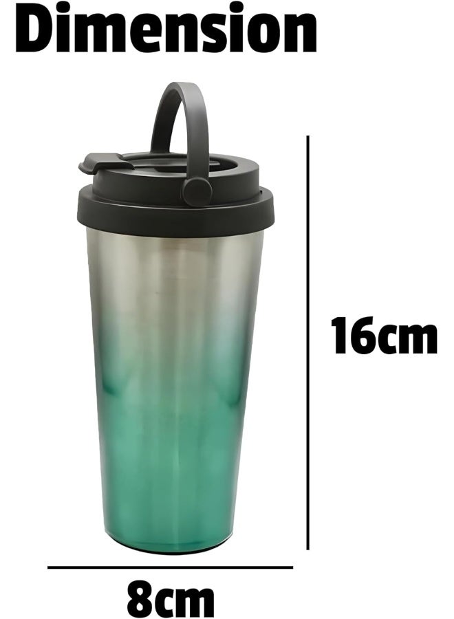 BS B&S Stainless Steel Tumbler Flask Bottle with Plastic Lid | Vacuum Insulated Beverage Bottle | Leak-Proof Insulated Double Wall | 12 Hours Hot and Cold Water Bottle | Vacuum Flask 450ML (Green) - Image 4