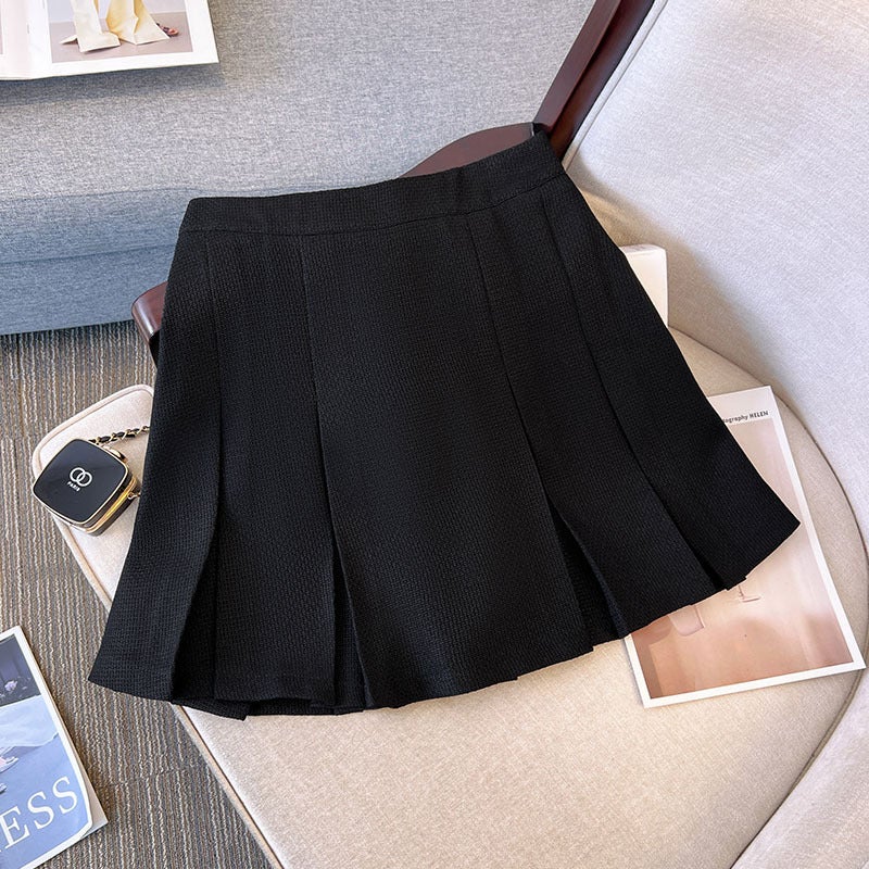 Plus Size Pleated Skirt A-Line Slimming Spring Summer Black (shipped within 10 days) 