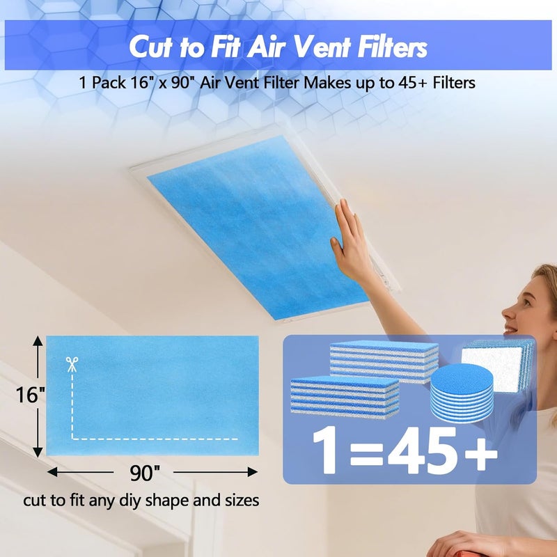 مجموعة مرشحات تهوية - مقاس 16" × 90"، مقطوعة لتناسب مرشحات الهواء؛ مادة مرشح كهروستاتيكي من نوع MERV 8، لفلاتر الأفران المنزلية، الأرضيات، السقوف، الشبكات، فتحات التهوية، أجهزة التكييف، نظام التدفئة وتكييف الهواء (HVAC). - Image 4