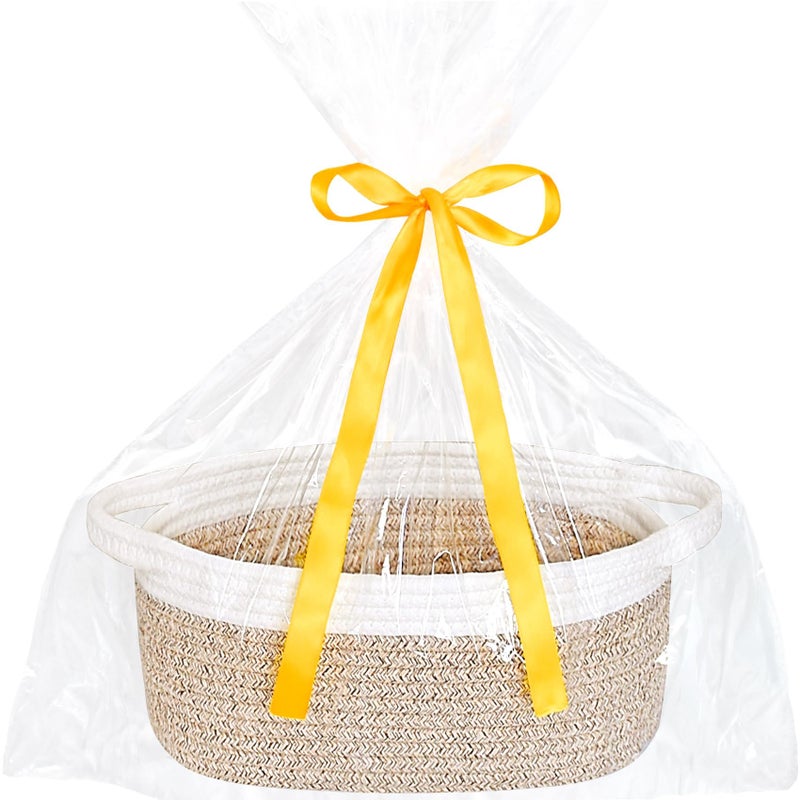 ABenkle Small Basket with Gift Bags and Ribbons Empty Gift Baskets for Mothers Day Decorative Boho Rope Woven Nursery Storage Organizer Toy Baskets with Handle for Baby Showers 12X 8 X 5