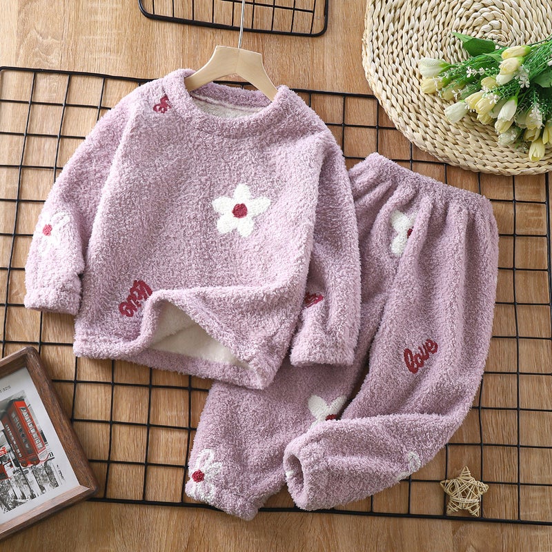 Baby Plush Warm Home Outfit Set Cartoon Pajamas YDR01-cloud flower 