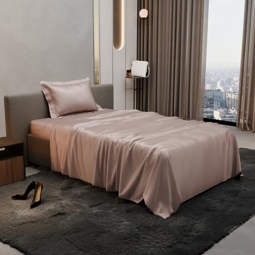 Stoa Paris Single Bedsheet with 1 Pillow Cover, 300TC Satin Premium Bedding Set, Home Decor, Wedding Gift for Couples, Housewarming, Anniversary, Date Night - Champagne - Image 1