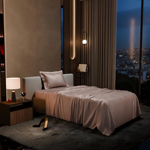 Stoa Paris Single Bedsheet with 1 Pillow Cover, 300TC Satin Premium Bedding Set, Home Decor, Wedding Gift for Couples, Housewarming, Anniversary, Date Night - Champagne - Image 2
