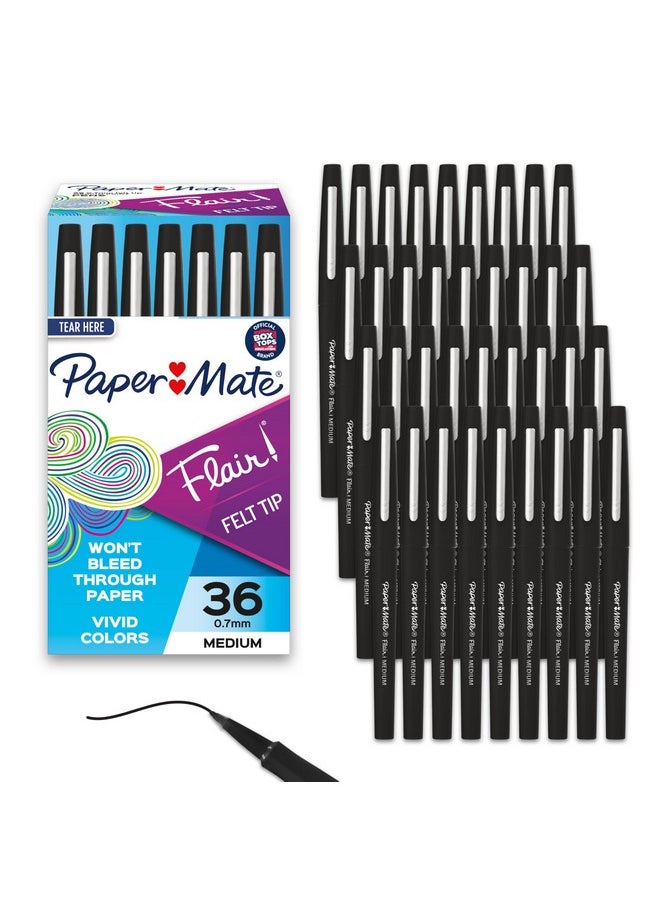 بيبر ميت أقلام حبر جاف من Paper Mate Flair، رأس متوسط (0.7 مم)، أسود، 36 قلمًا  - Image 1
