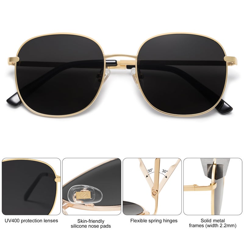 SOJOS Classic Trendy Square Sunglasses for Women Men Cute Big Frame Gold Shades SJ1137, Bright Gold/Grey - Image 3
