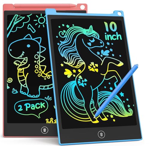 TECJOE 10 Inch 2 Pack LCD Writing Tablet Colorful Doodle Board Drawing Tablet for Kids No Mess Toddler Travel Learning Toys Christmas Birthday Gifts for 3 4 5 6 7 8 Year Old Boys Girls Preschooler - Image 1