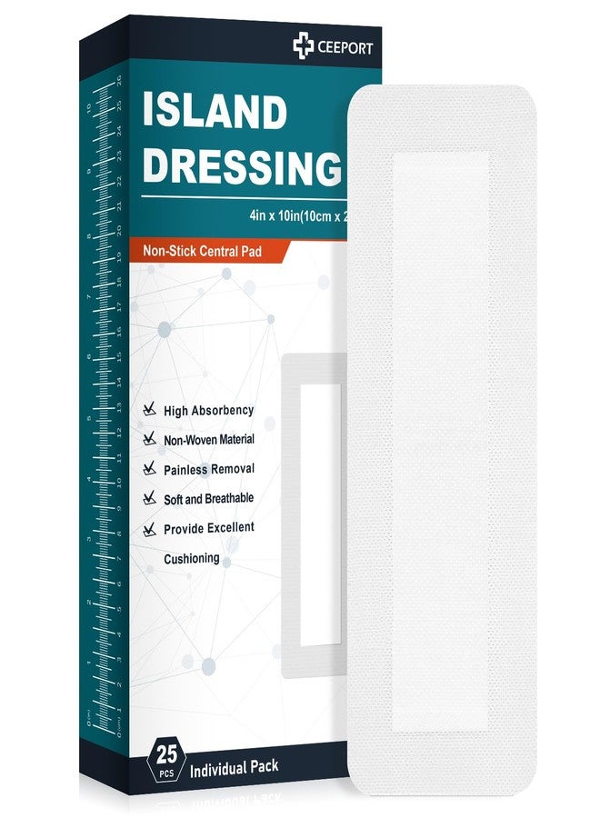 Ceeport Island Dressing Bordered Gauze 4"x10", 25 Individually Packed Non-Stick Pad in Center with Adhesive Border,Soft & Highly Absorbent Medical Grade Dressing Gauze Pad for Wound Care and First Aid - Image 1