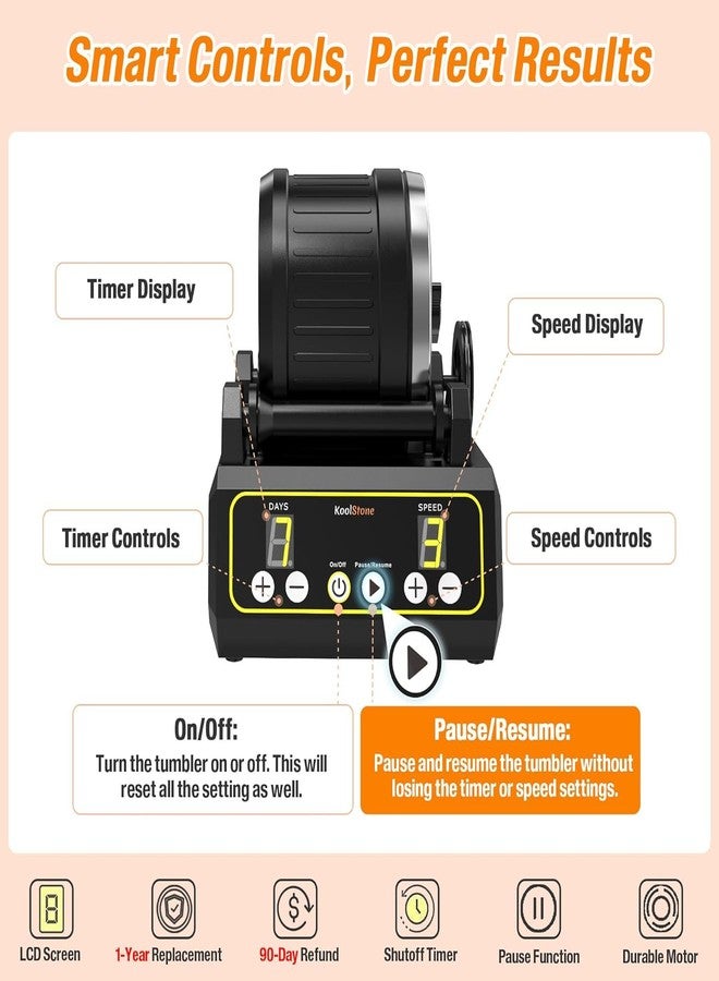 KoolStone C1 Rock Tumbler Kit - Professional Large 2.5LB Capacity, Up to 5X More Noise Cancelling, Adjustable Timer & Speed with Full Accessories & Memory Function - Image 4