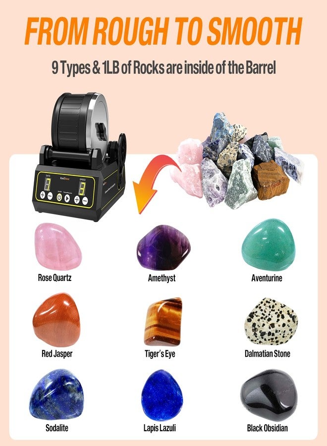 KoolStone C1 Rock Tumbler Kit - Professional Large 2.5LB Capacity, Up to 5X More Noise Cancelling, Adjustable Timer & Speed with Full Accessories & Memory Function - Image 2