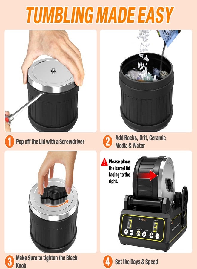 KoolStone C1 Rock Tumbler Kit - Professional Large 2.5LB Capacity, Up to 5X More Noise Cancelling, Adjustable Timer & Speed with Full Accessories & Memory Function - Image 3