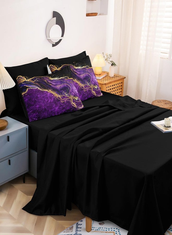 Bedorm Gold Comforter Set 8 Pcs Purple Bedding Set Queen Size Bed in A Bag Purple and Black Marble Stone Texture Abstract Room Decor - Image 4