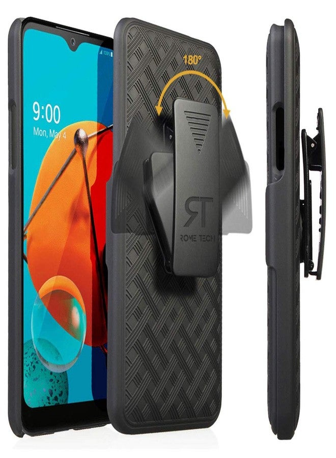 ROME TECH Designed for LG K51 Case with Belt Clip Holster - Kickstand Cover Phone Case - Black - Image 1