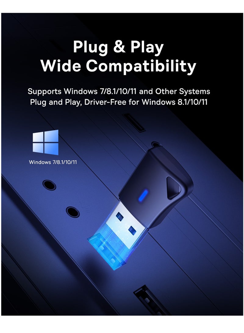 بيسوس Latest USB Bluetooth Adapter for PC, Bluetooth 5.4 Dongle Transmitter, 【Lag-free Multi-device Connectivity】 for Mouse, Keyboard, Headsets, Gamepad, 【Driver-Free Plug-and-Play】 Design, Compact and Reliable Bluetooth 5.4 Adapter for Windows 8.1/10/11 Compatibility and Seamless Performance Bluetooth Adapter V5.4- Black - Image 5