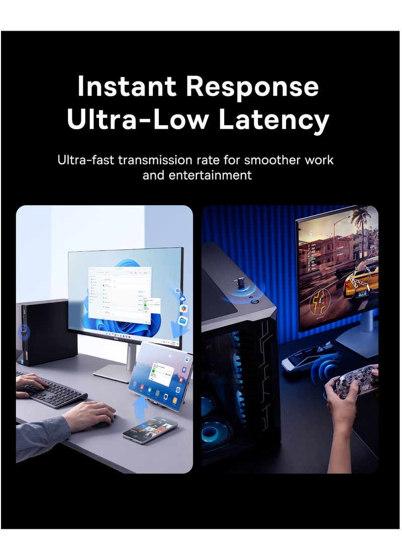 بيسوس Latest USB Bluetooth Adapter for PC, Bluetooth 5.4 Dongle Transmitter, 【Lag-free Multi-device Connectivity】 for Mouse, Keyboard, Headsets, Gamepad, 【Driver-Free Plug-and-Play】 Design, Compact and Reliable Bluetooth 5.4 Adapter for Windows 8.1/10/11 Compatibility and Seamless Performance Bluetooth Adapter V5.4- Black - Image 2