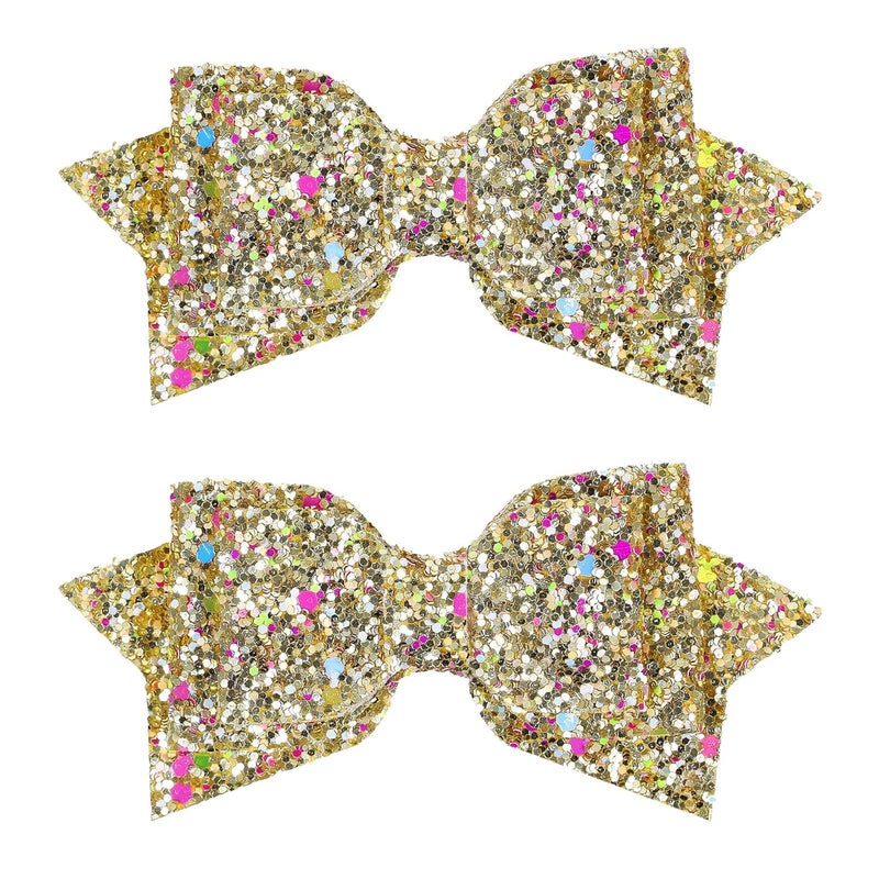 Miroksh Glitter Sparkling Sequin Hair Bow Alligator Clips 4 Cute Shiny Gold Cheer Barrettes Hairpin for Little Toddler Teen Baby Girls School Kids Women Christmas Gift Accessories