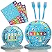 Wiooffen 96 Pcs Science Party Plates Napkins Tableware Set Mad scientist Supplies Disposable Dinnerware Little Scientist Decoration Favors for Kids 24 Guests - Image 3