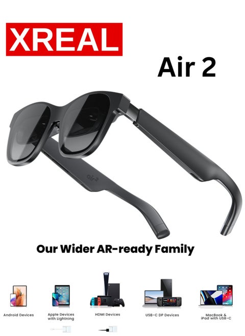 XREAL Air 2 AR Glasses, up to 330" Wearable Display for Gaming, Streaming and Working Wherever You Are, Augmented Reality, Smart Glasses, Best TV/Projector/Monitor Alternative