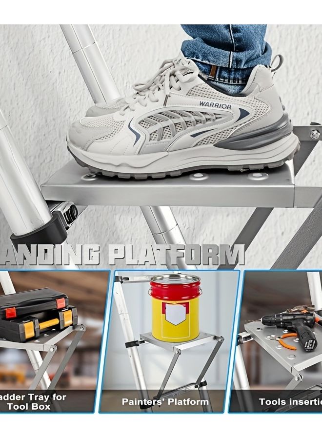 Silvery Ladder Work Platform With Anti Slip Stabilizer And Tray System Supports 400 Lbs - Image 5