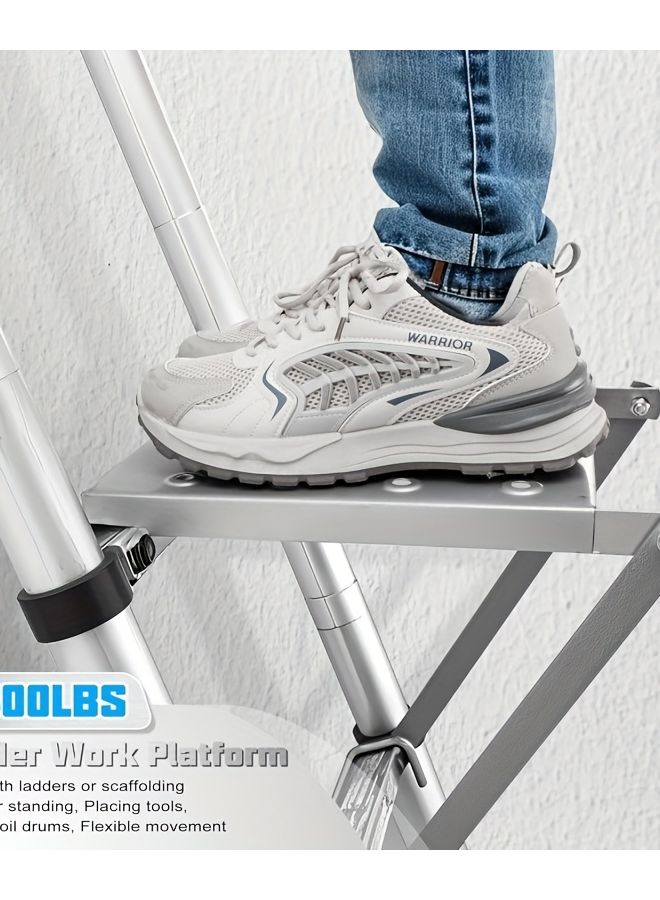 Silvery Ladder Work Platform With Anti Slip Stabilizer And Tray System Supports 400 Lbs - Image 2