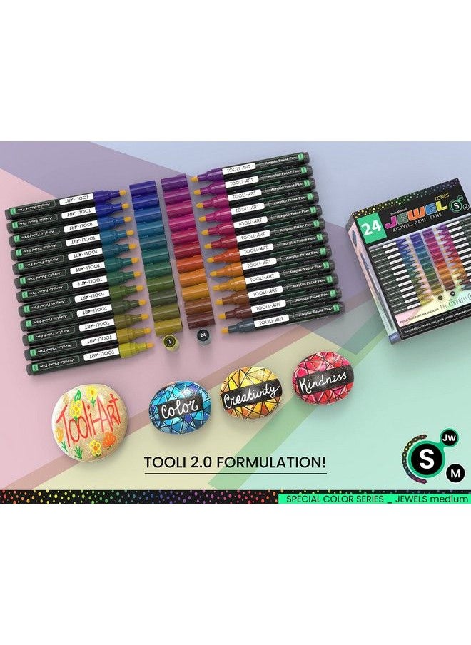 TOOLI-ART - Acrylic Paint Markers Paint Pens Special Colors Set For Rock Painting Canvas Fabric Glass Mugs Wood Ceramics Plastic Multi Surface. Non Toxic Water Based (Jewel M) - Image 1