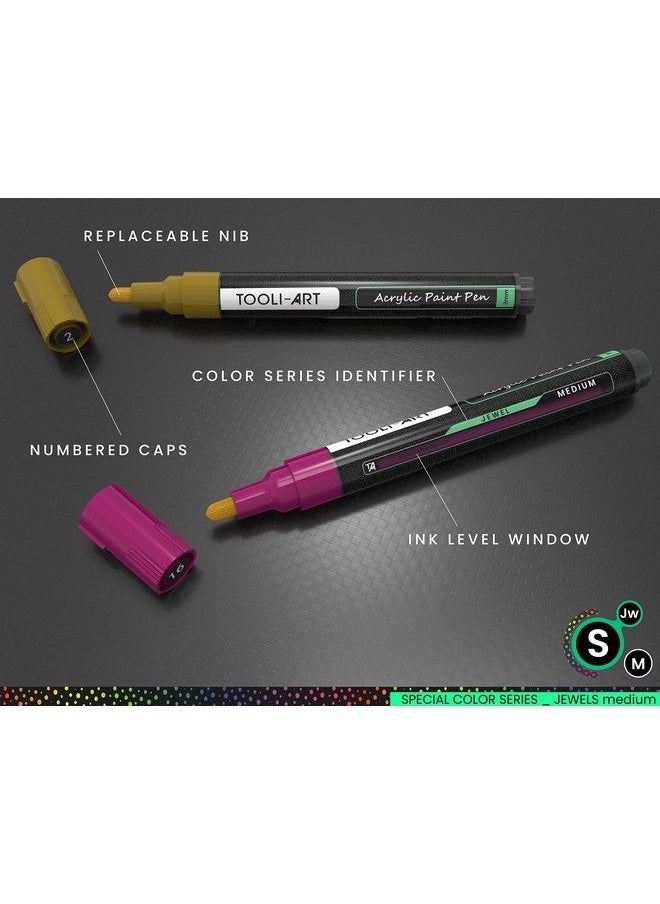 TOOLI-ART - Acrylic Paint Markers Paint Pens Special Colors Set For Rock Painting Canvas Fabric Glass Mugs Wood Ceramics Plastic Multi Surface. Non Toxic Water Based (Jewel M) - Image 1