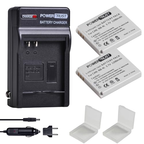 PowerTrust 2Pcs NB-4L NB4L Battery + Fast Charger for Canon PowerShot ELPH 100 HS, 300 HS, 310 HS, SD1000, SD1100 is, SD1400 is, SD200, SD30, SD300, SD40, SD400, SD430, SD450, SD600, SD630 - Image 1