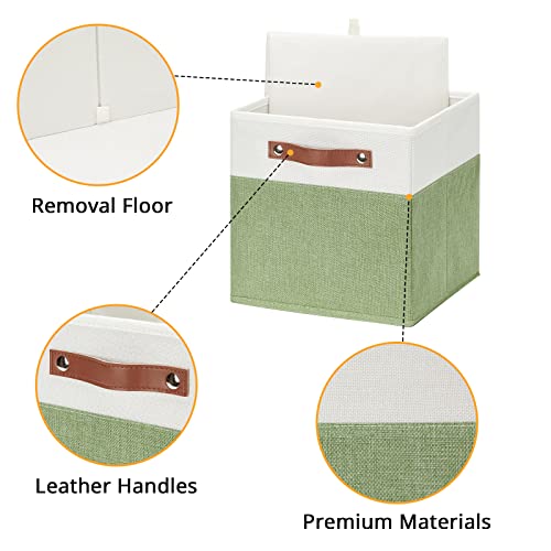 DULLEMELO 11x11 Cube Fabric Organizer Storage Bins for Shelf, Toy Square Green Bins, Kids Clothes Closet Baskets Storage, for Bedroom, Living Room, Dorm(White&Green-4 Pack) - Image 2