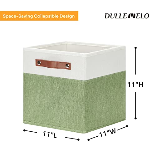 DULLEMELO 11x11 Cube Fabric Organizer Storage Bins for Shelf, Toy Square Green Bins, Kids Clothes Closet Baskets Storage, for Bedroom, Living Room, Dorm(White&Green-4 Pack) - Image 3